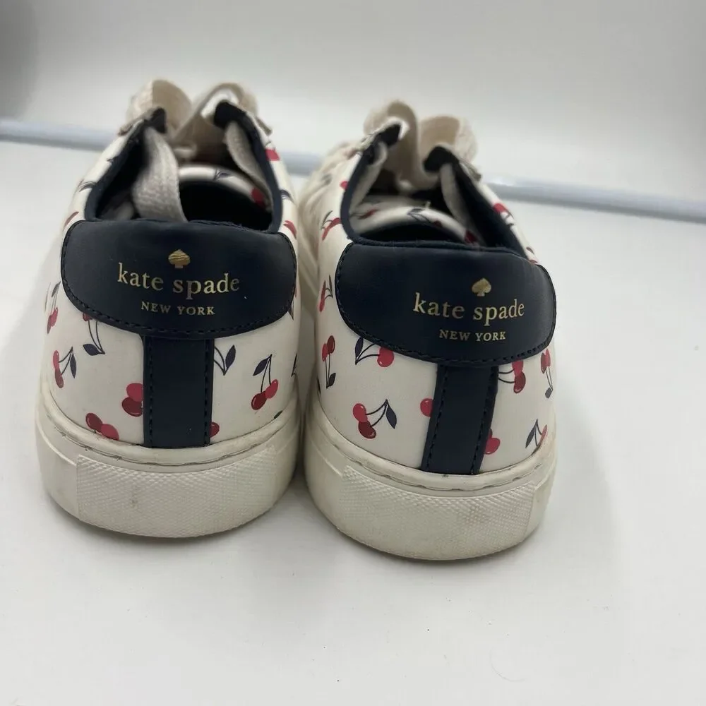 White Cherry-Print Low-Top Sneakers with Navy Heel Accent